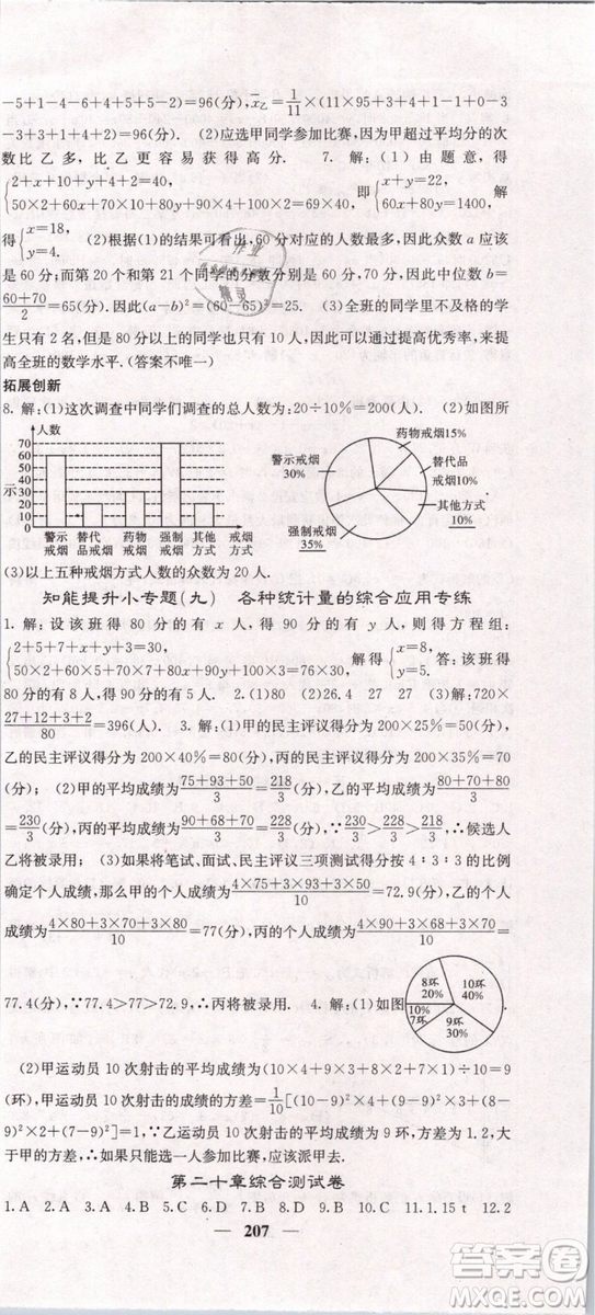 2019年課堂點睛八年級下冊數(shù)學(xué)人教版參考答案