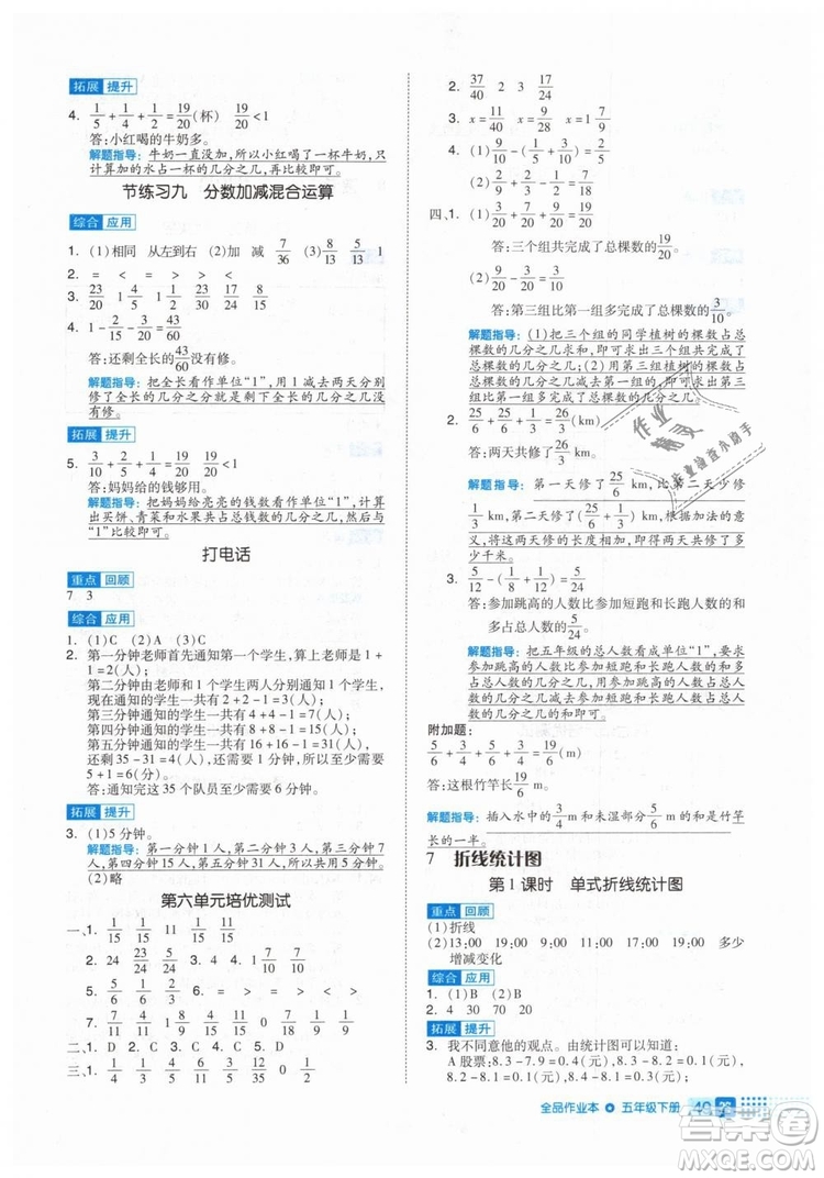 2019年全品作業(yè)本五年級數(shù)學(xué)下冊人教版參考答案