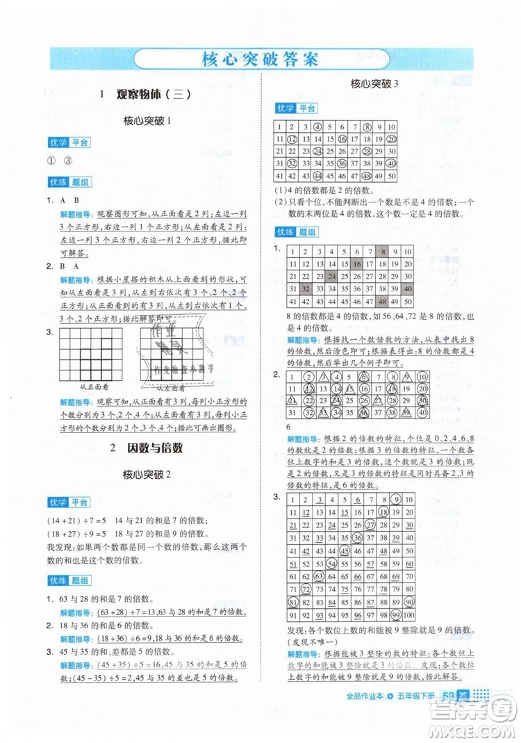 2019年全品作業(yè)本五年級數(shù)學(xué)下冊人教版參考答案