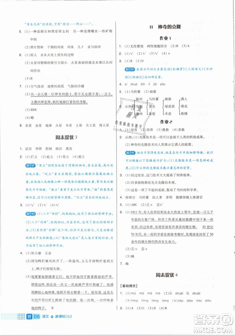 2019年全品作業(yè)本五年級(jí)語(yǔ)文下冊(cè)人教版參考答案