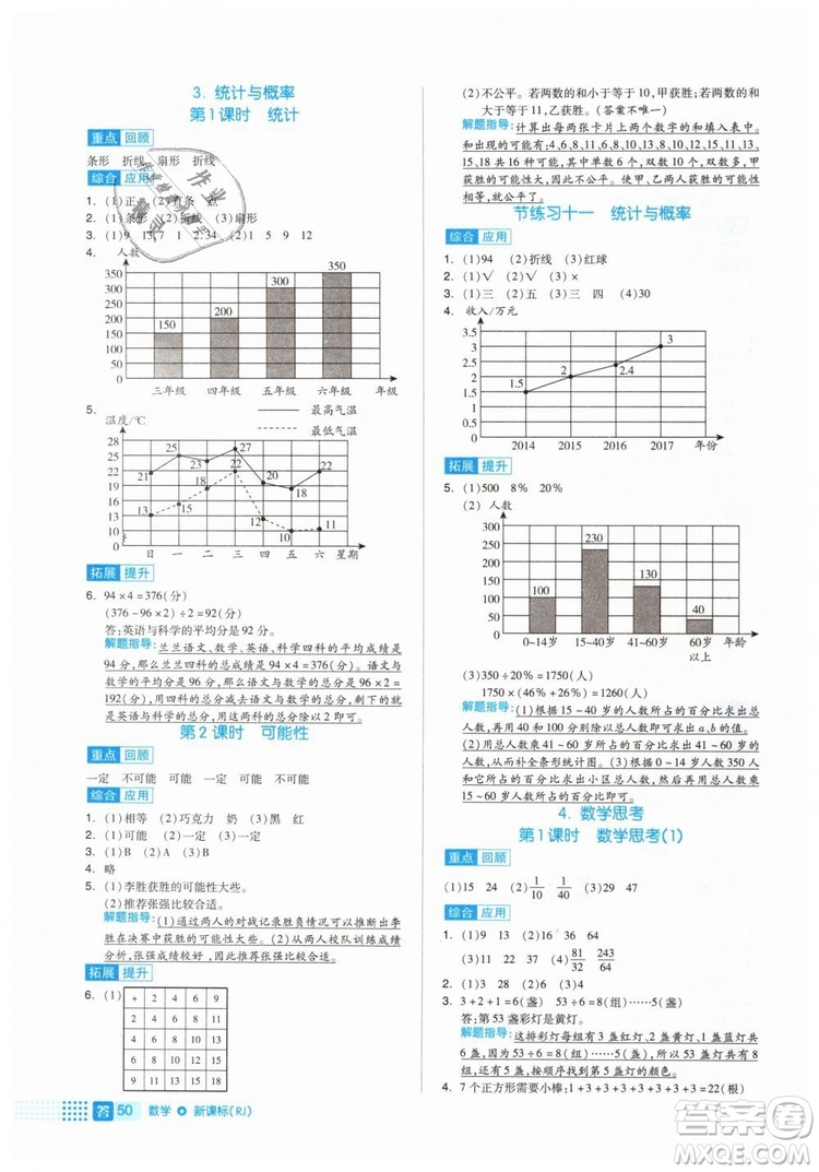 全品作業(yè)本2019年六年級數(shù)學(xué)下冊人教版參考答案