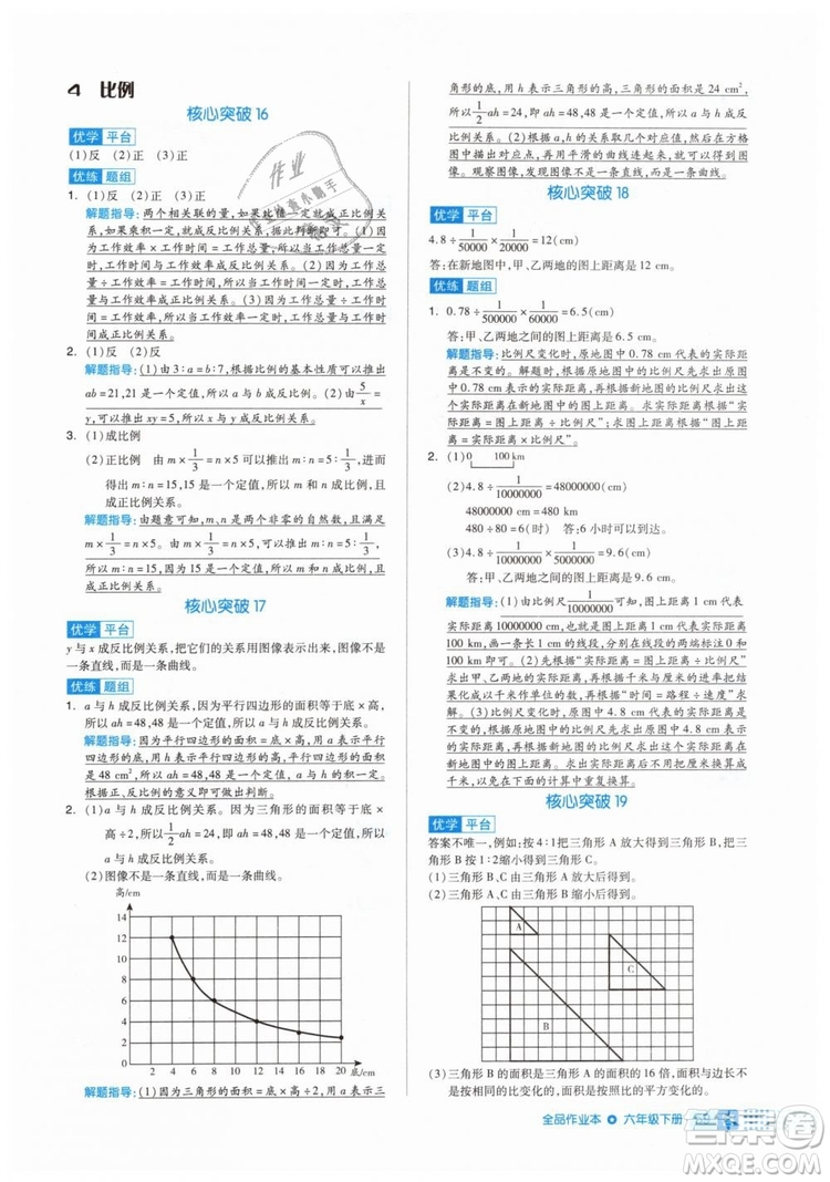 全品作業(yè)本2019年六年級數(shù)學(xué)下冊人教版參考答案