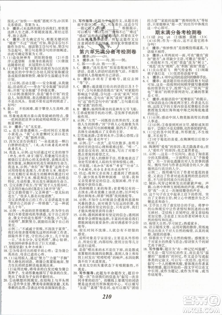 2019年全優(yōu)課堂考點集訓與滿分備考七年級語文下冊人教版答案