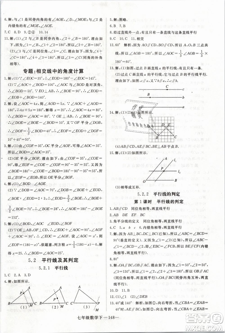 2019年優(yōu)翼叢書學(xué)練優(yōu)初中數(shù)學(xué)七年級(jí)下RJ人教版武漢專版參考答案