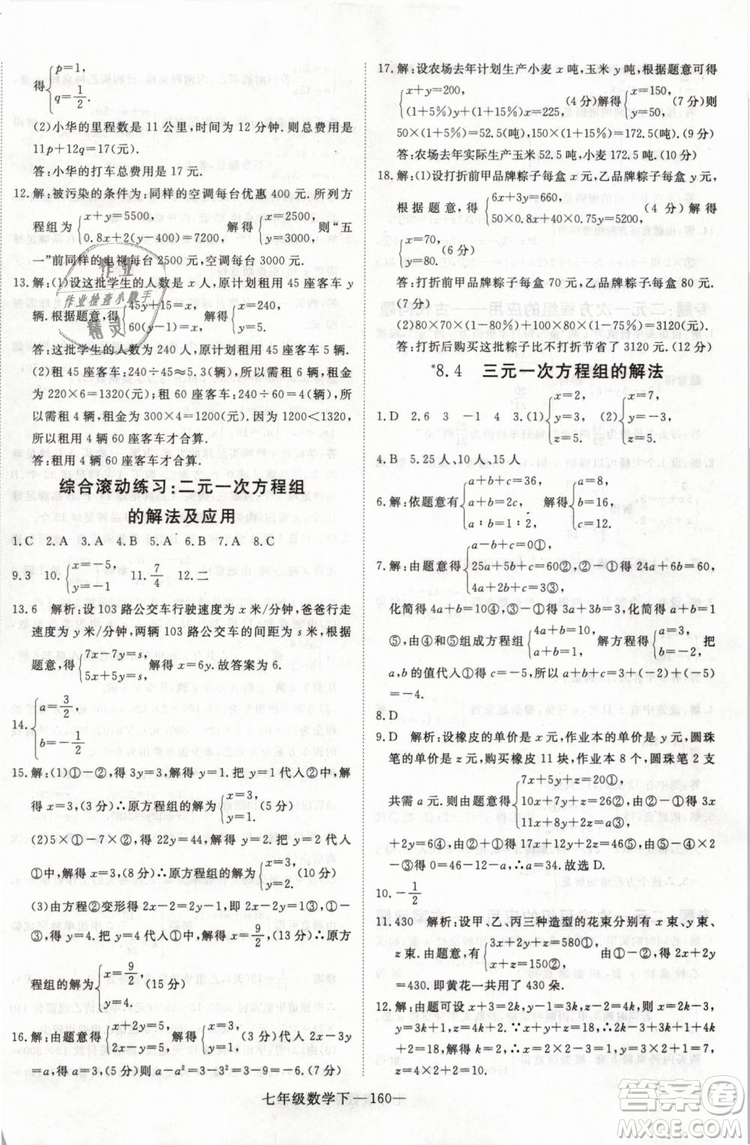 2019年優(yōu)翼叢書學(xué)練優(yōu)初中數(shù)學(xué)七年級(jí)下RJ人教版武漢專版參考答案