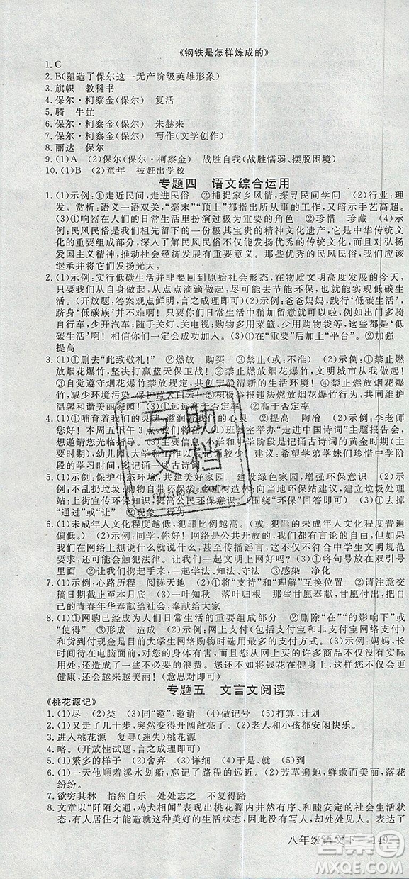 優(yōu)翼叢書(shū)2019年學(xué)練優(yōu)初中語(yǔ)文八年級(jí)下冊(cè)RJ人教版參考答案