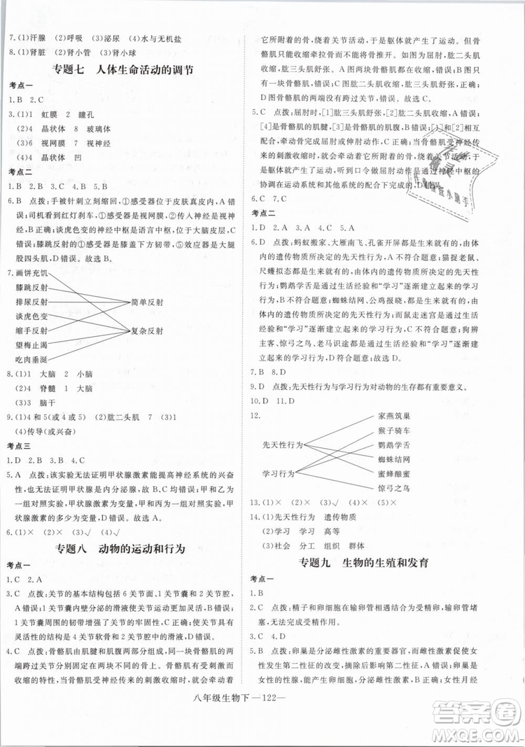 2019年優(yōu)翼學練優(yōu)學科思維訓練法八年級生物下冊RJ人教版參考答案