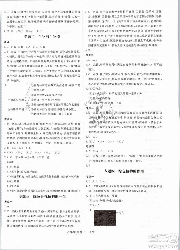 2019年優(yōu)翼學練優(yōu)學科思維訓練法八年級生物下冊RJ人教版參考答案