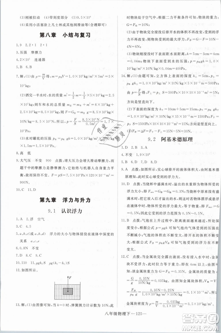 優(yōu)翼叢書2019年學(xué)練優(yōu)學(xué)科思維訓(xùn)練法八年級(jí)物理下冊(cè)HY滬粵版參考答案