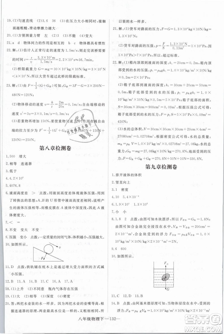 優(yōu)翼叢書2019年學(xué)練優(yōu)學(xué)科思維訓(xùn)練法八年級(jí)物理下冊(cè)HY滬粵版參考答案