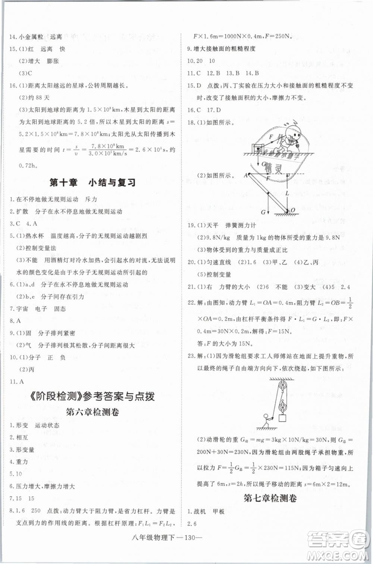 優(yōu)翼叢書2019年學(xué)練優(yōu)學(xué)科思維訓(xùn)練法八年級(jí)物理下冊(cè)HY滬粵版參考答案