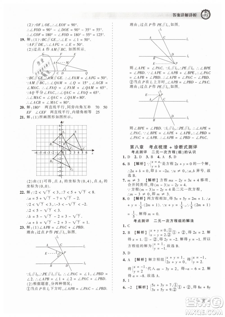 2019年王朝霞考點(diǎn)梳理時(shí)習(xí)卷七年級(jí)數(shù)學(xué)下冊(cè)人教版參考答案