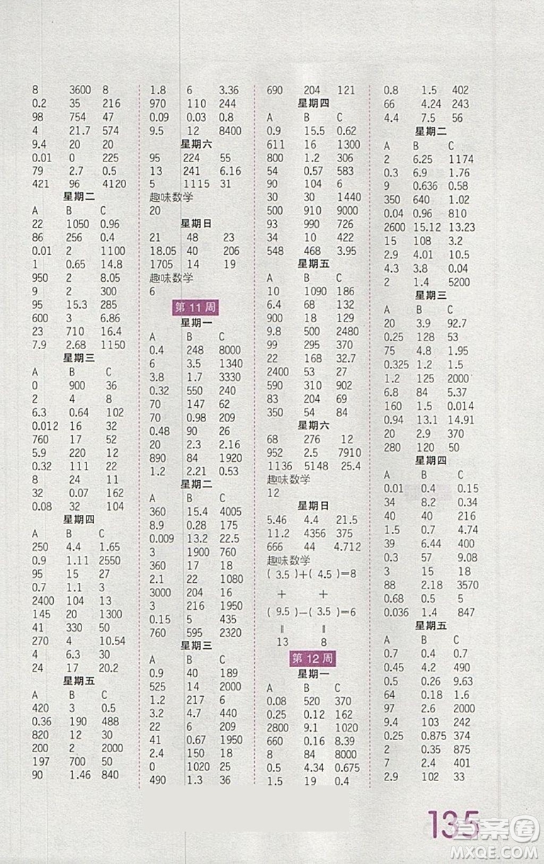 2019年王朝霞口算小達(dá)人五年級下冊人教版參考答案