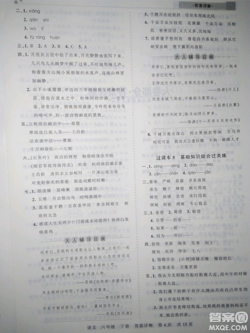 鄭州都市版2019年王朝霞期末真題精編六年級(jí)語(yǔ)文下冊(cè)人教版參考答案