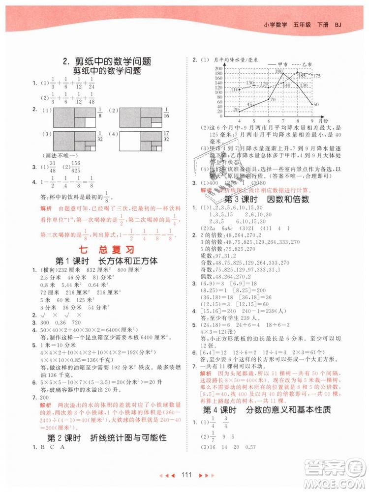 2019年曲一線53天天練五年級(jí)下冊(cè)數(shù)學(xué)BJ北京版參考答案