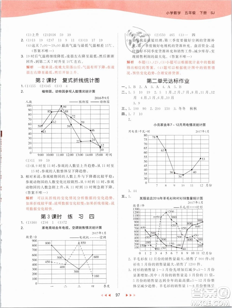 曲一線2019年53天天練五年級下冊數(shù)學SJ蘇教版參考答案