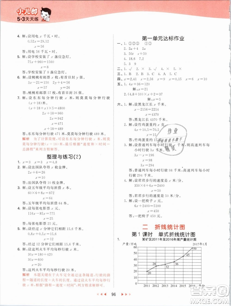 曲一線2019年53天天練五年級下冊數(shù)學SJ蘇教版參考答案