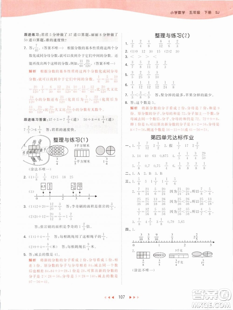 曲一線2019年53天天練五年級下冊數(shù)學SJ蘇教版參考答案