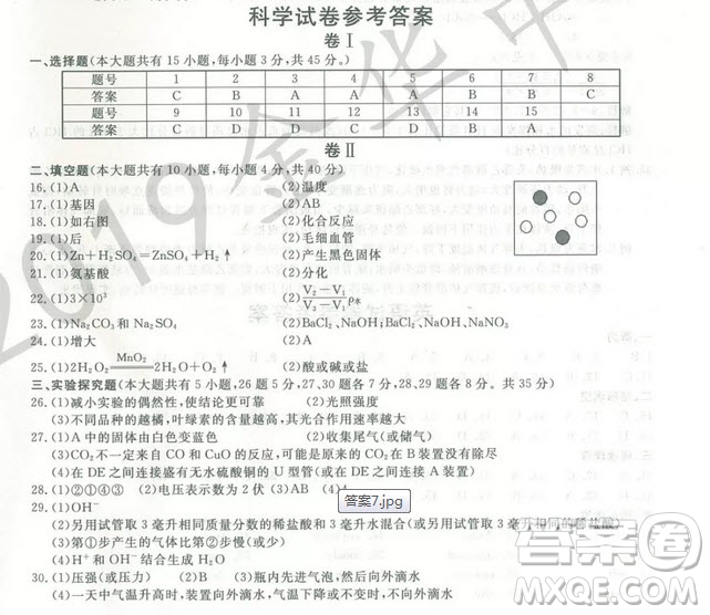 2019年浙江省金華市中考科學(xué)試題及答案