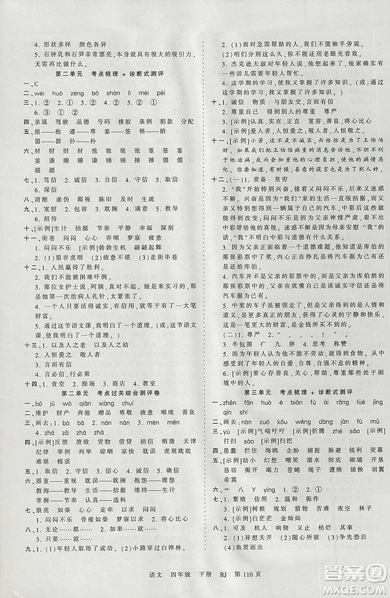 2019年王朝霞考點梳理時習(xí)卷四年級語文下冊人教版參考答案