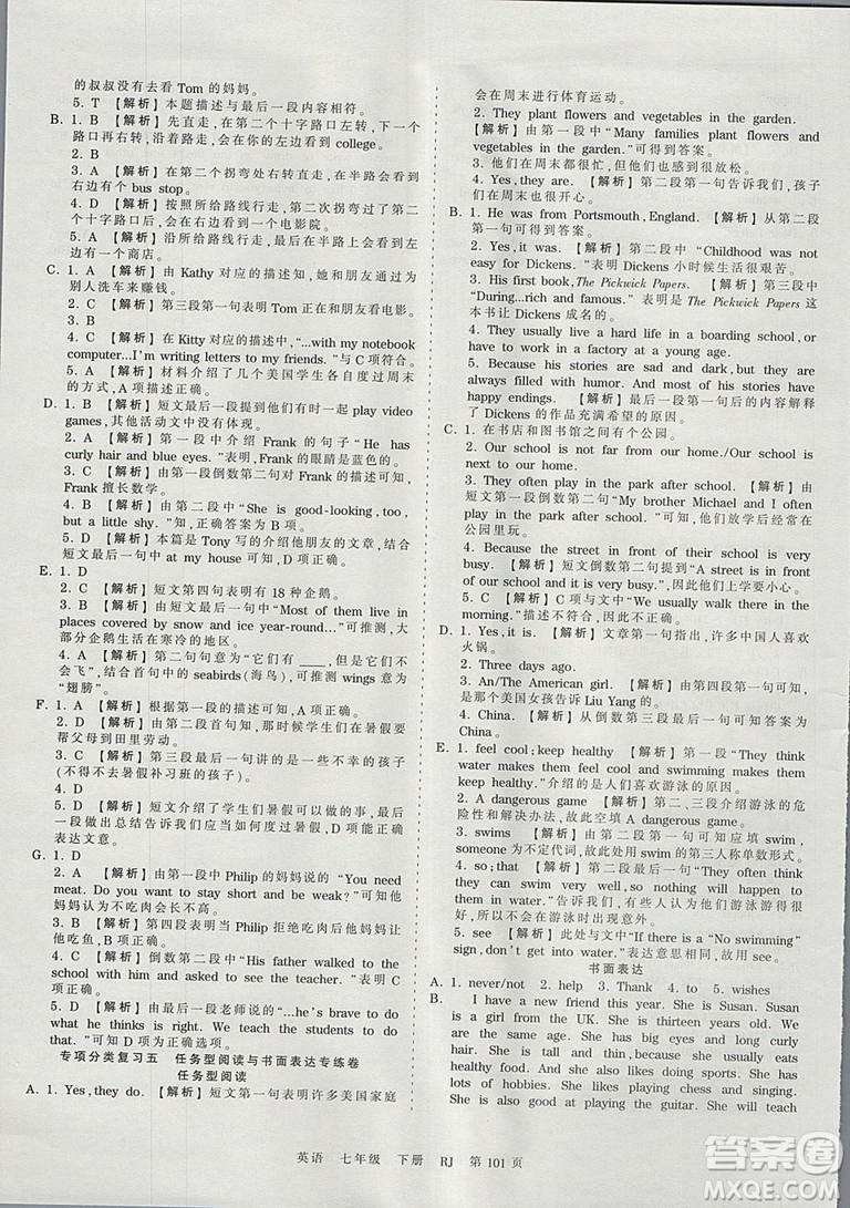 2019年王朝霞考點梳理時習(xí)卷七年級英語下冊人教版參考答案