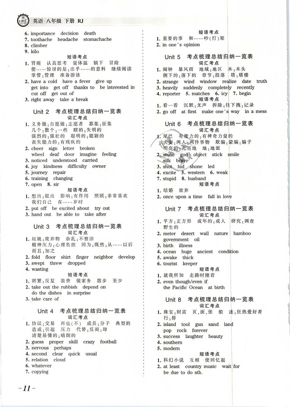 2019年人教版王朝霞考點梳理時習(xí)卷八年級英語下冊參考答案