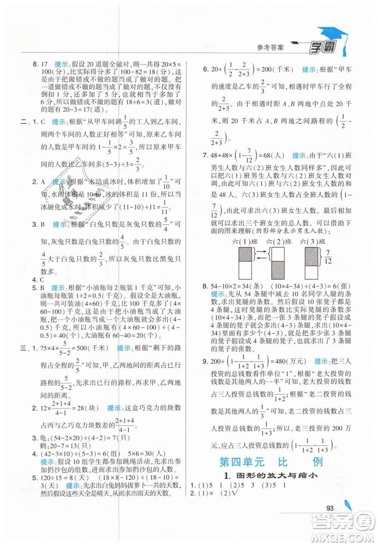 2019版經(jīng)綸學典學霸小學數(shù)學六年級下冊江蘇國標蘇教版參考答案