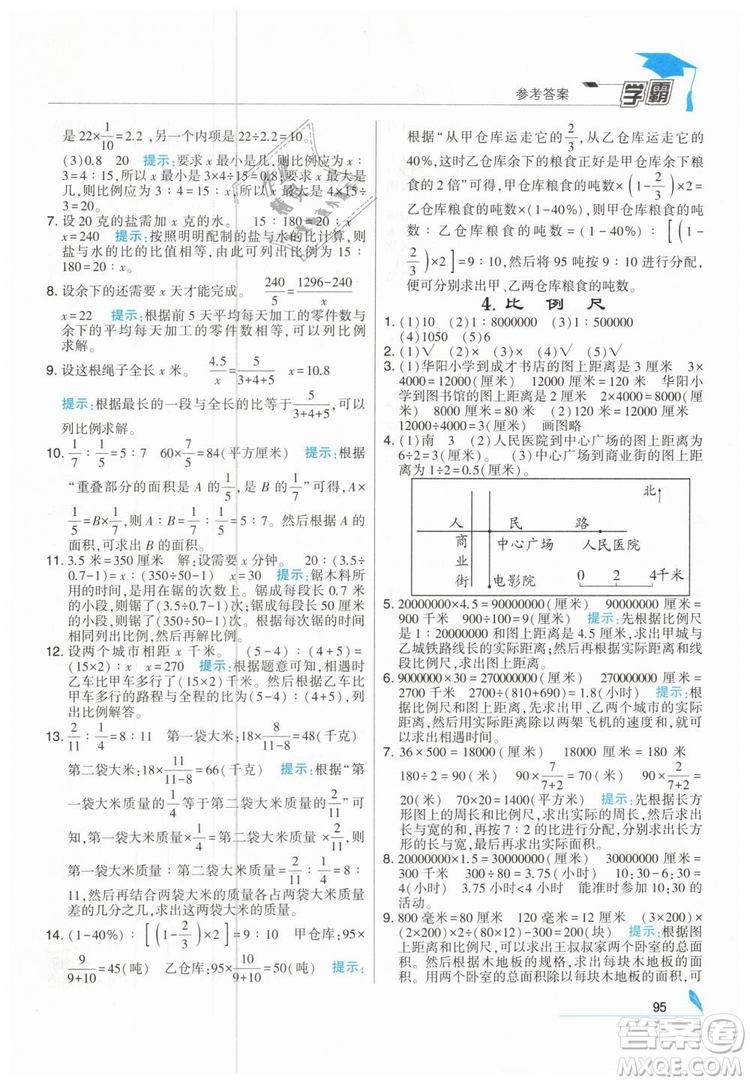 2019版經(jīng)綸學典學霸小學數(shù)學六年級下冊江蘇國標蘇教版參考答案