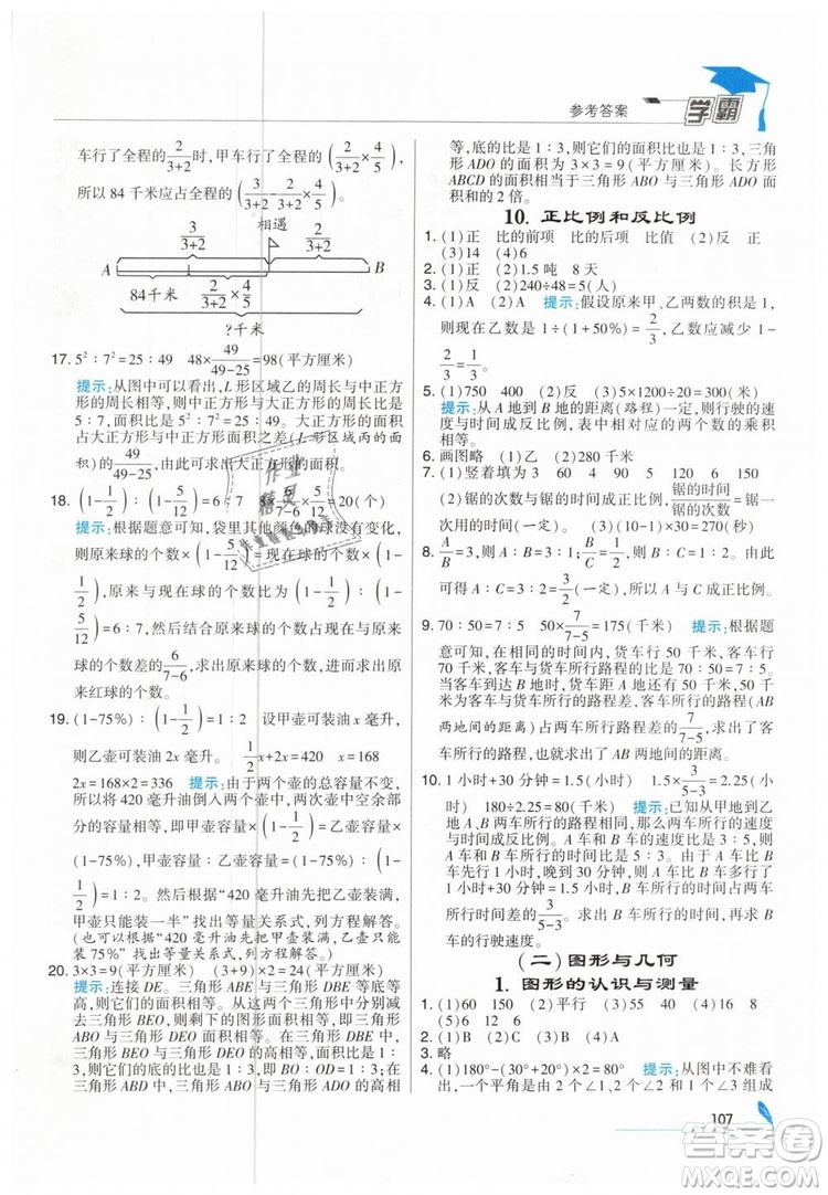 2019版經(jīng)綸學典學霸小學數(shù)學六年級下冊江蘇國標蘇教版參考答案