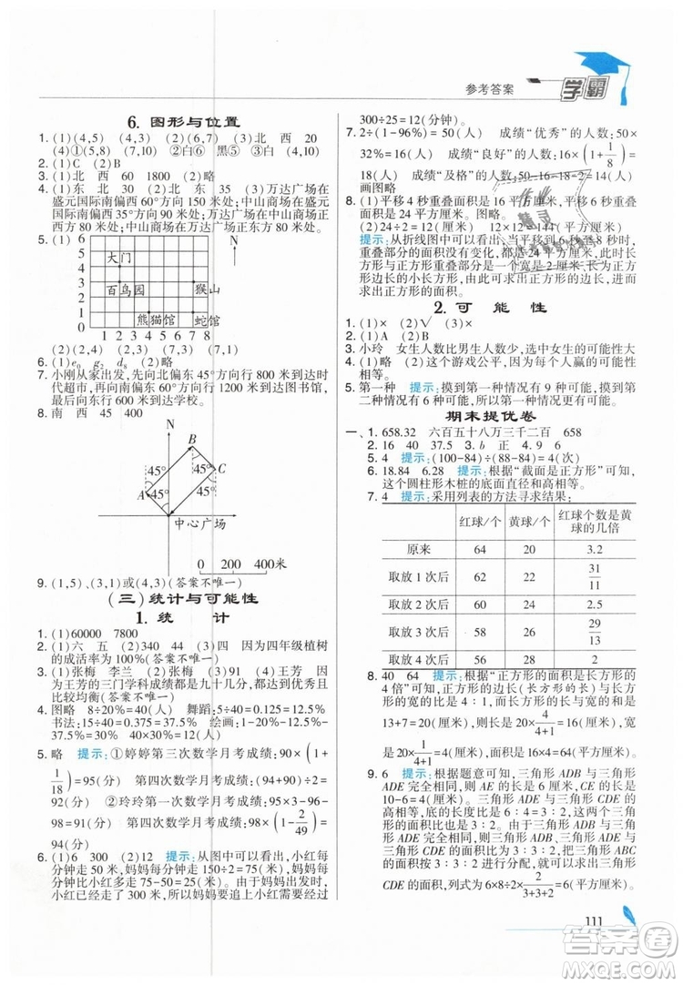 2019版經(jīng)綸學典學霸小學數(shù)學六年級下冊江蘇國標蘇教版參考答案