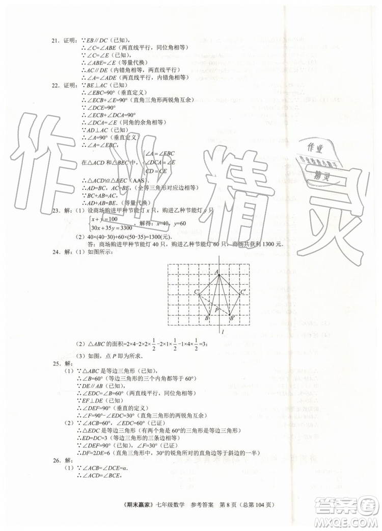 期末贏家2019年七年級數(shù)學(xué)下冊濟(jì)南地區(qū)專用參考答案