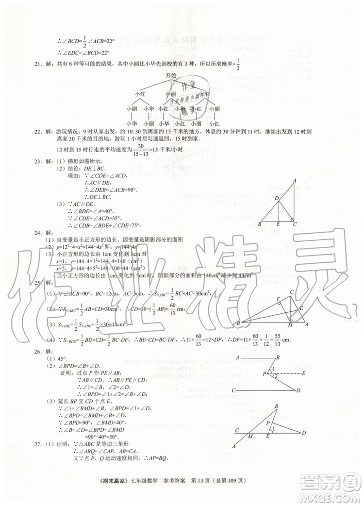 期末贏家2019年七年級數(shù)學(xué)下冊濟(jì)南地區(qū)專用參考答案