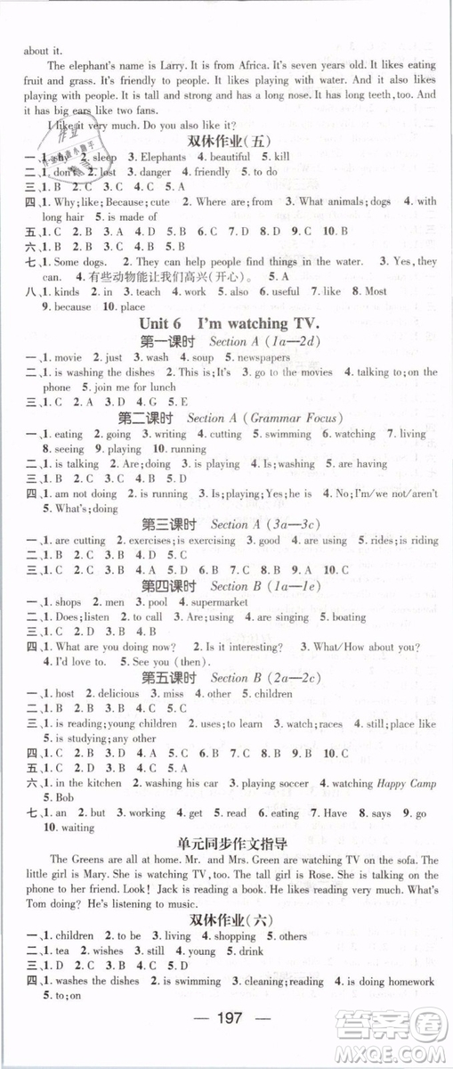 鴻鵠志文化2019年名師測(cè)控七年級(jí)英語(yǔ)下冊(cè)RJ人教版參考答案