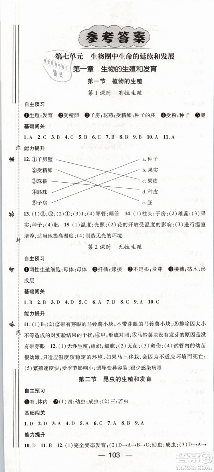 2019年鴻鵠志文化名師測(cè)控八年級(jí)下冊(cè)生物RJ人教版參考答案