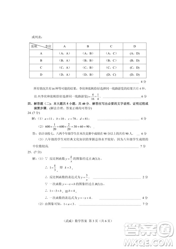 武威市2019年中考真題數(shù)學試卷及答案