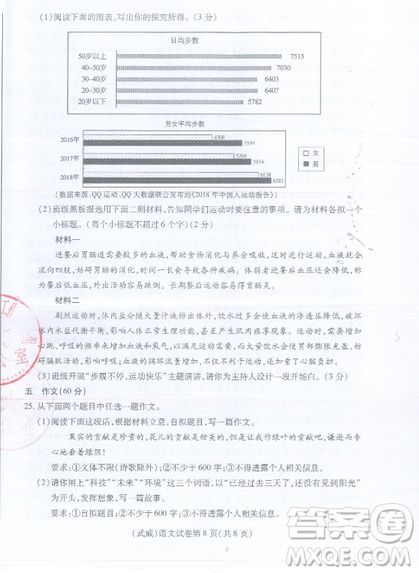 武威市2019年中考真題語(yǔ)文試卷及答案