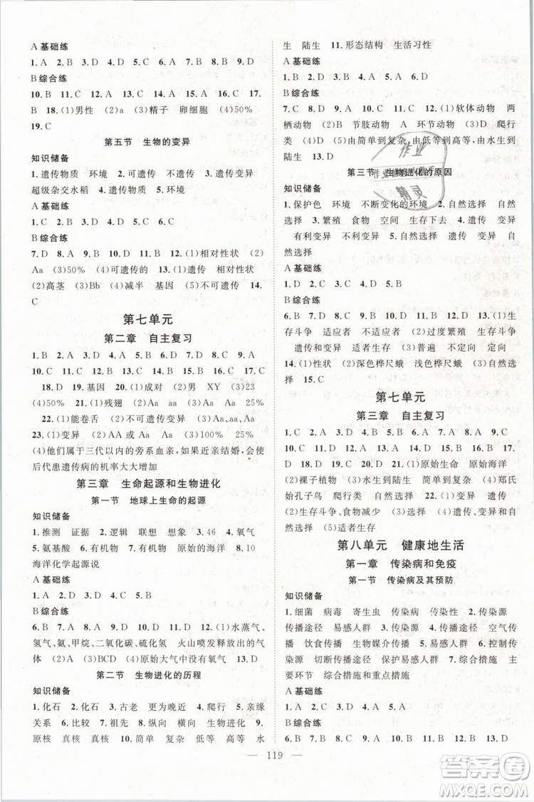 2019萬羽文化名師學案八年級下冊生物人教版參考答案