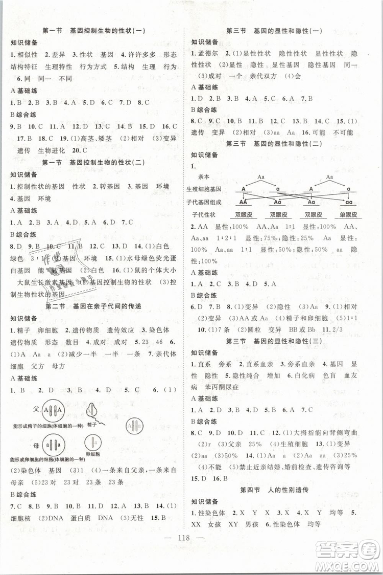 2019萬羽文化名師學案八年級下冊生物人教版參考答案