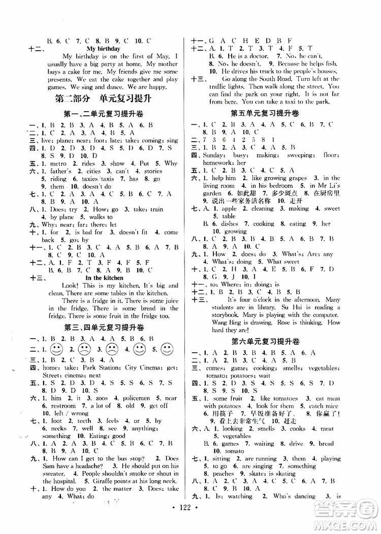 2019版江蘇好卷5年級英語下江蘇版蘇教版SJ參考答案