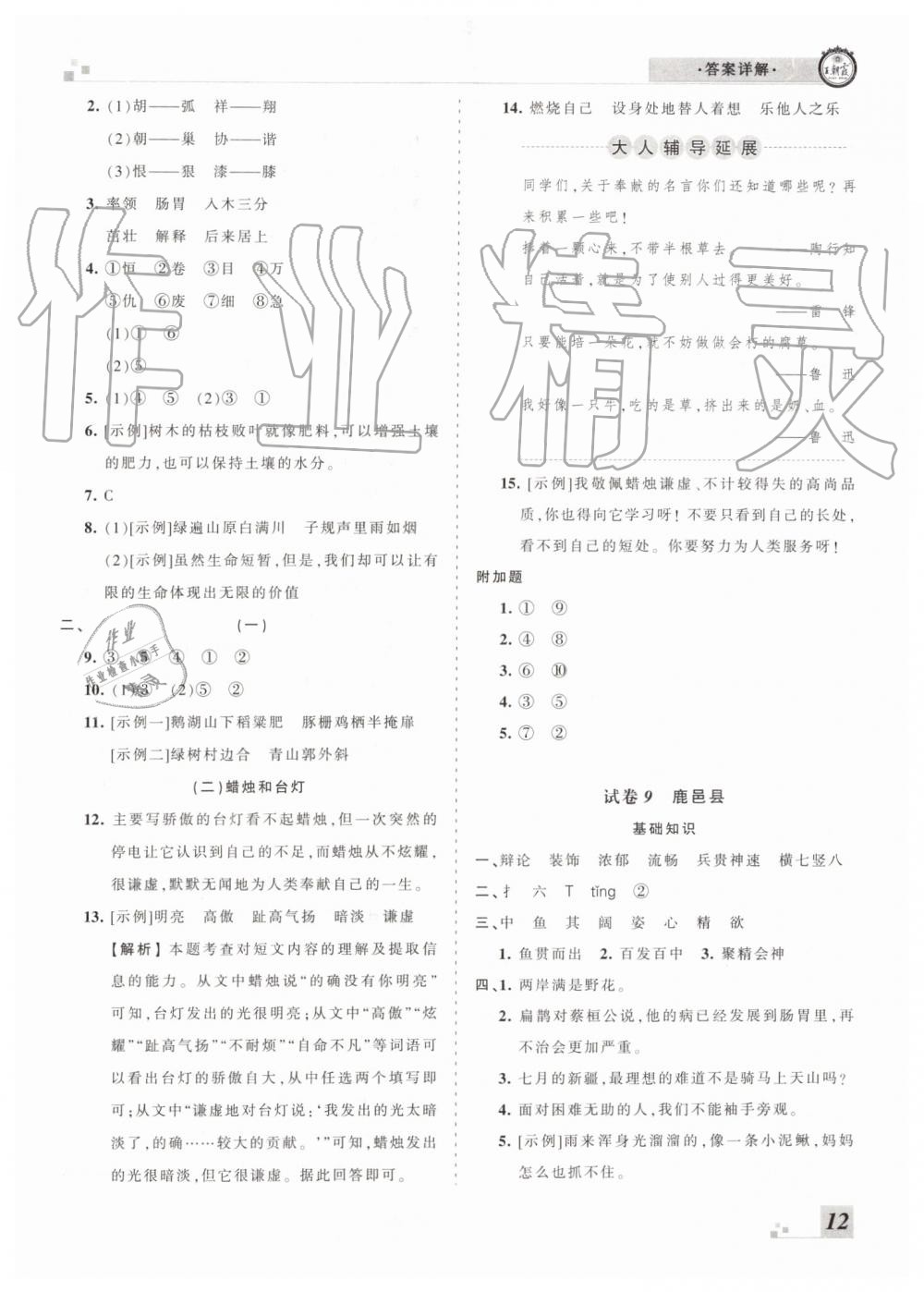 王朝霞各地期末試卷精選2019年四年級語文下冊人教版河南專版答案