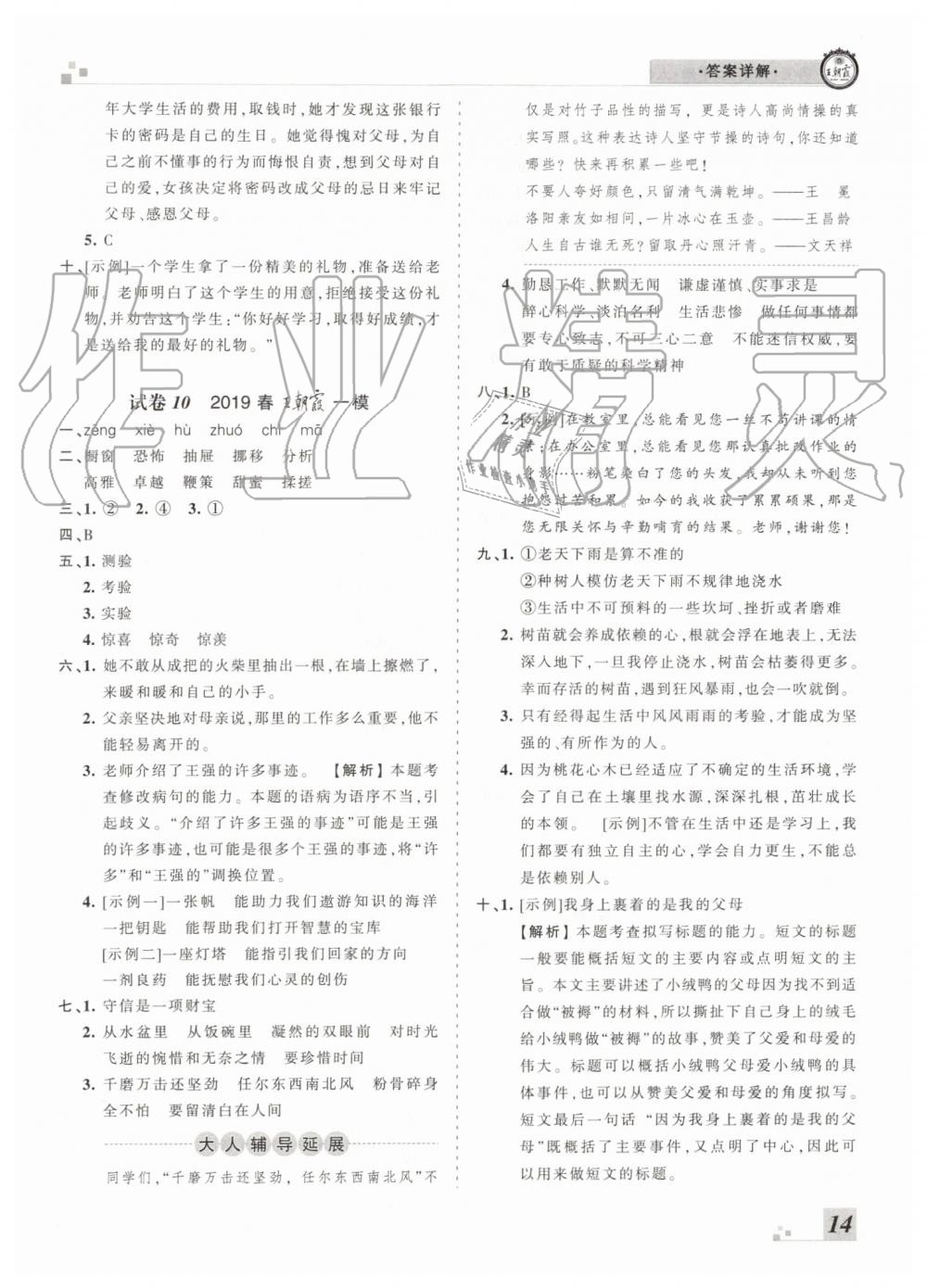 2019年王朝霞各地期末試卷精選六年級(jí)語(yǔ)文下冊(cè)人教版河南專版答案