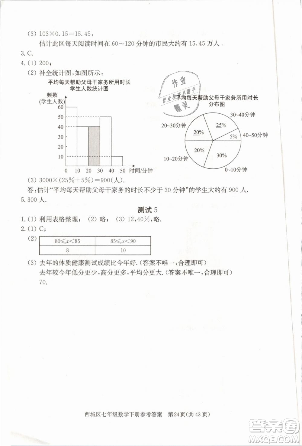 2019年北京西城學(xué)習(xí)探究診斷七年級(jí)數(shù)學(xué)下冊人教版參考答案