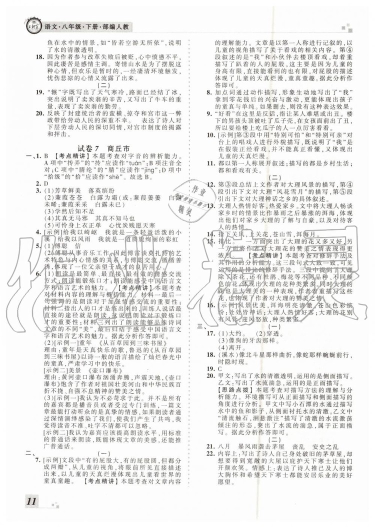 2019年王朝霞各地期末試卷精選八年級(jí)語(yǔ)文下冊(cè)人教版河南專版答案