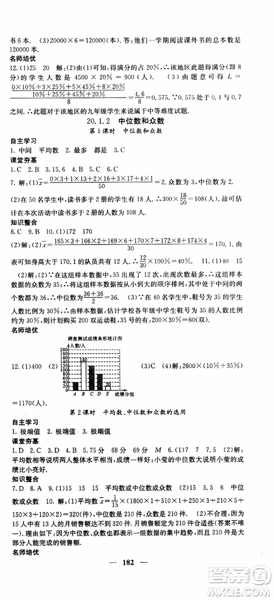 2019年版名校課堂內外八年級下冊數學人教版參考答案