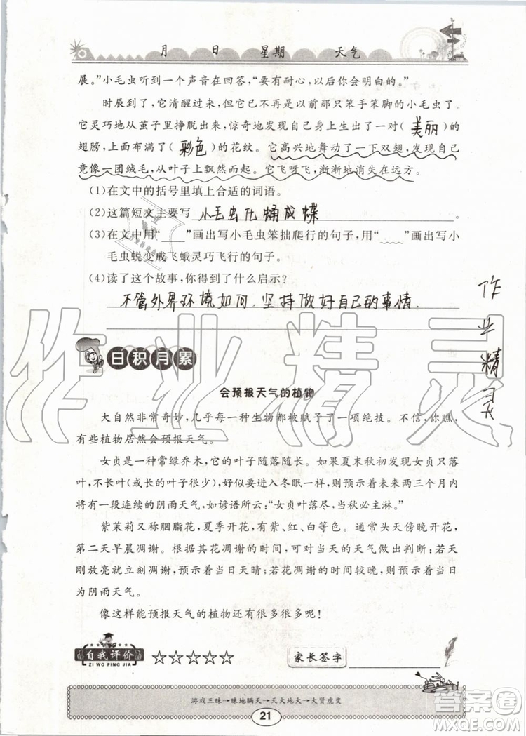 崇文書(shū)局2019年長(zhǎng)江暑假作業(yè)小學(xué)三年級(jí)語(yǔ)文人教版參考答案