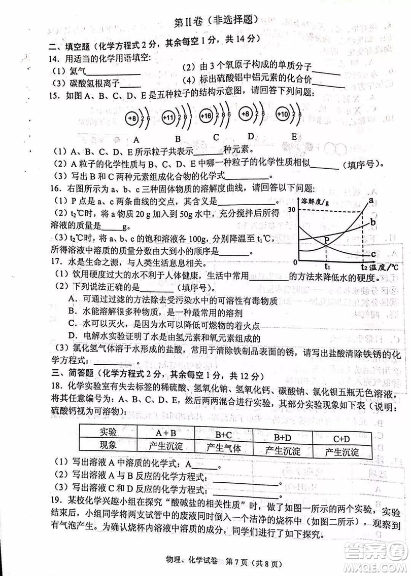 2019年青海省西寧市中考化學(xué)試題及參考答案