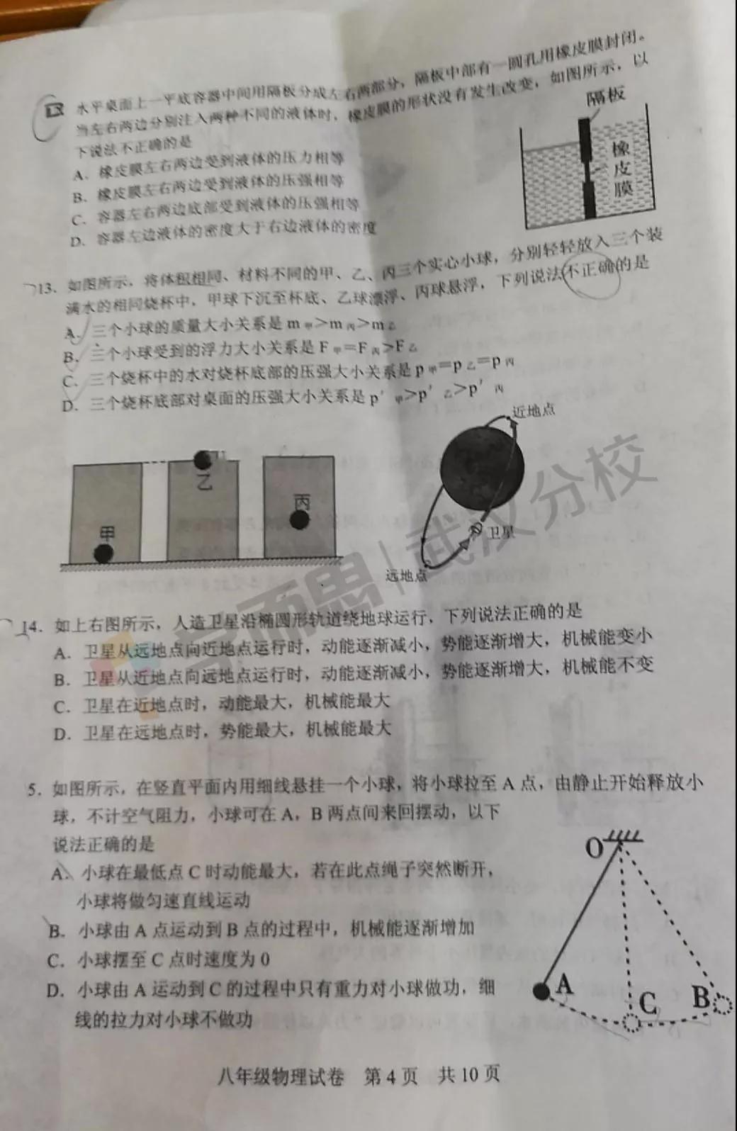 2019武漢市武昌區(qū)八年級(jí)期末考試物理試卷及答案