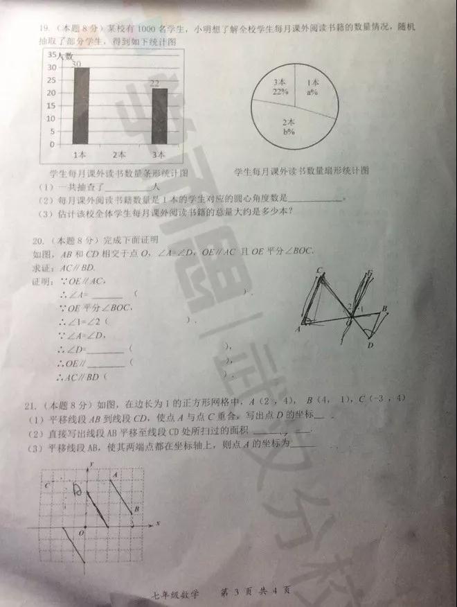 2019武漢市東湖高新區(qū)七年級(jí)期末考試數(shù)學(xué)試卷及答案