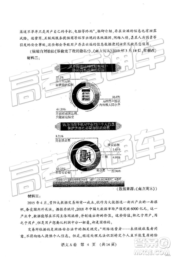 2019年高考模擬豫科名校大聯(lián)考A卷語(yǔ)文試題及答案