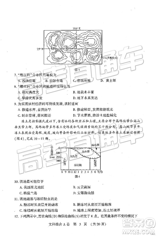 2019年高考模擬豫科名校大聯(lián)考A卷文理綜試題及答案